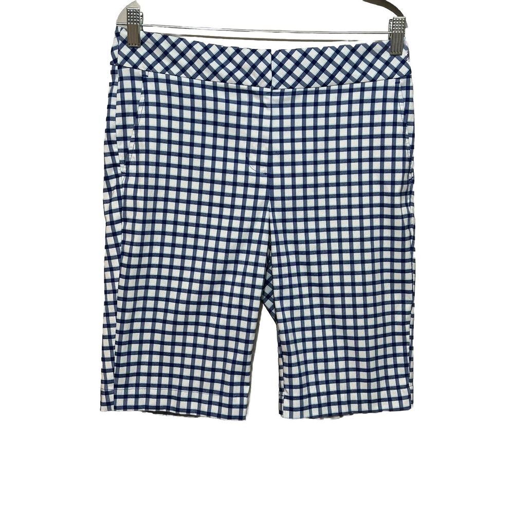 Izod Golf Blue & White Check Ladies Bermuda Golf Shorts Lightweight Size 4‎